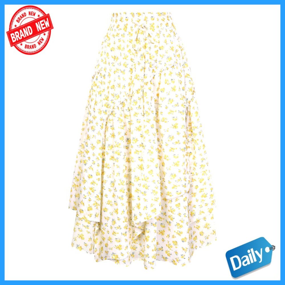 Maxi Skirt With Pockets Elastic High Waist Tiered A-Line Boho Flowy